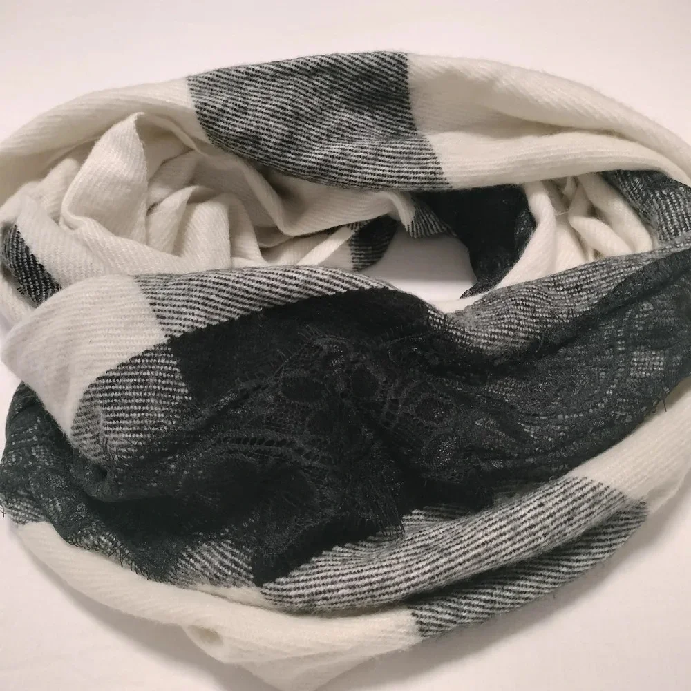 COPY - Betsey Johnson Black Off White Plaid Lace Infinity scarf